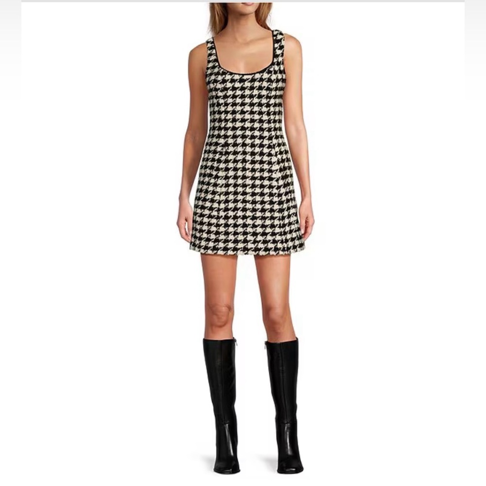 Antonio Melani Wool Blend Houndstooth Sleeveless Mini Sheath Dress